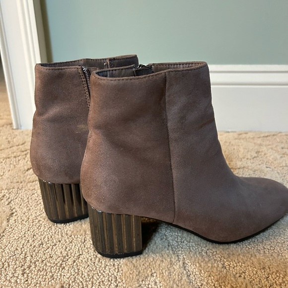 Shoes - Women's Taupe Suede Block Heel Ankle Booties